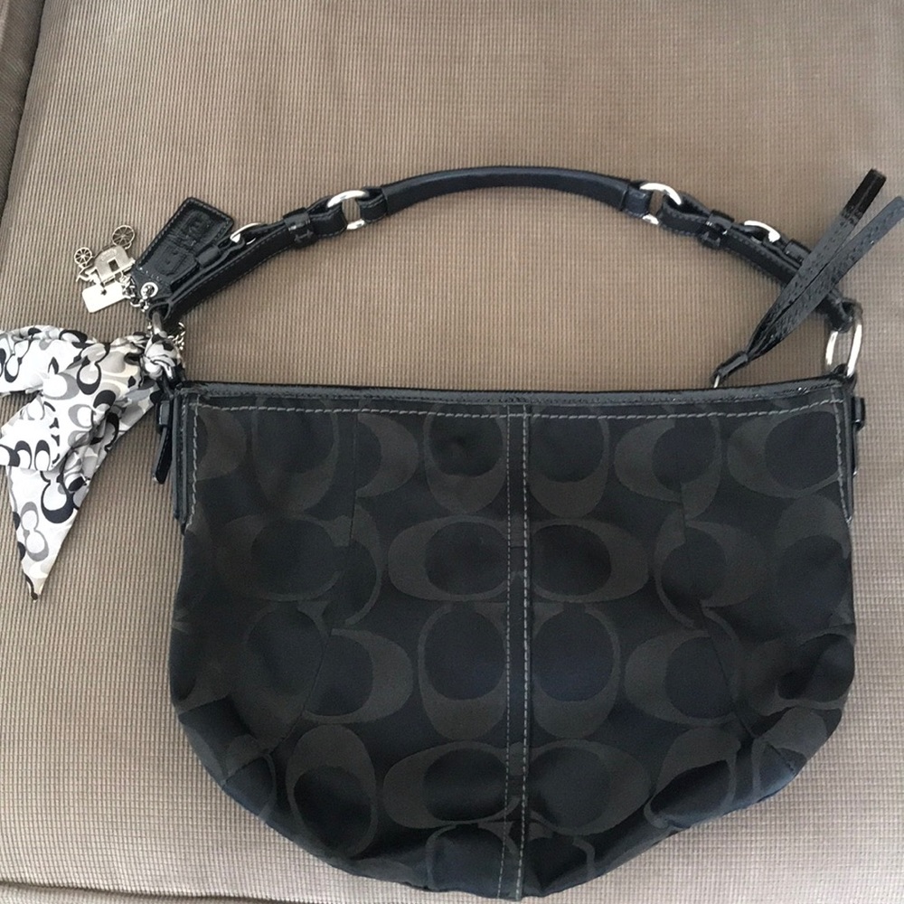 Black coach purse with scarf and key chain